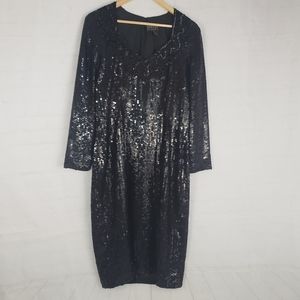 Vtg Beaded Sequin Black Formal Party Midi Dress